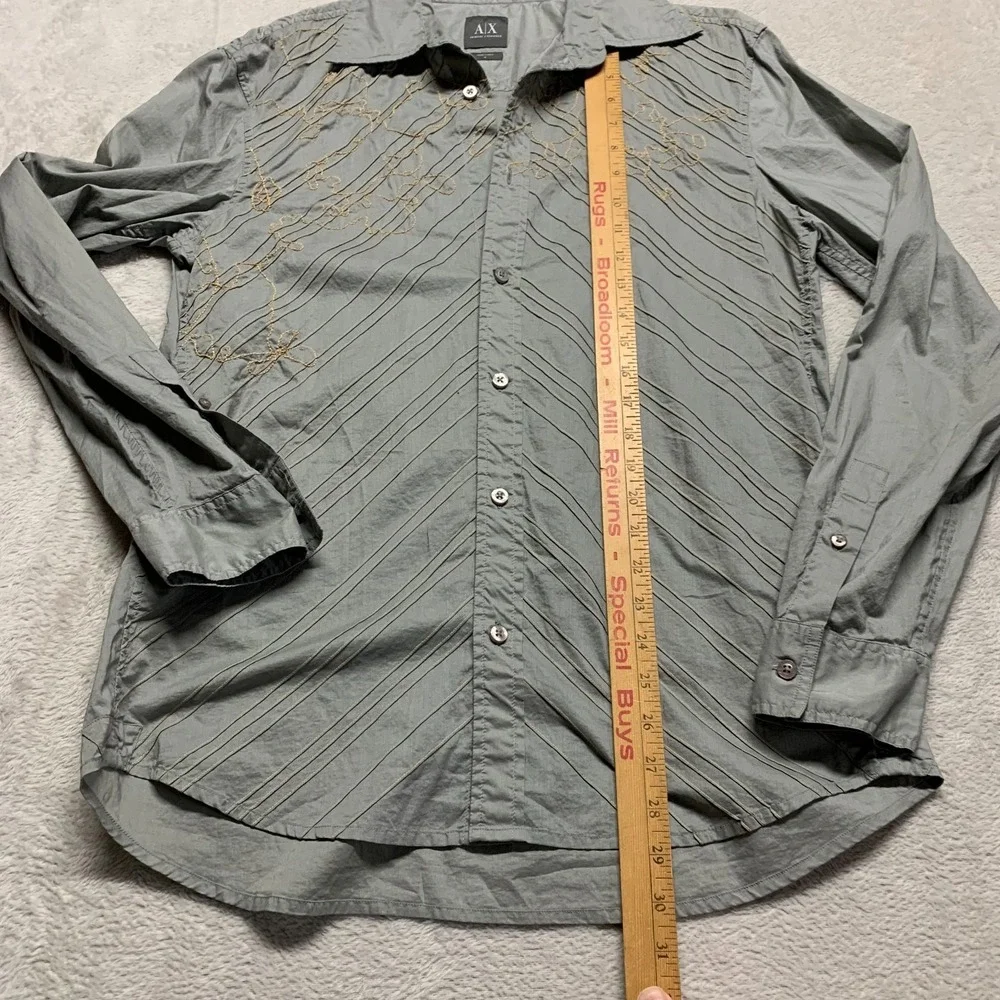 AX Armani Exchange Mens M Button Down‎ Shirt Gray Embroidered AOP Needs Button - Picture 10 of 11